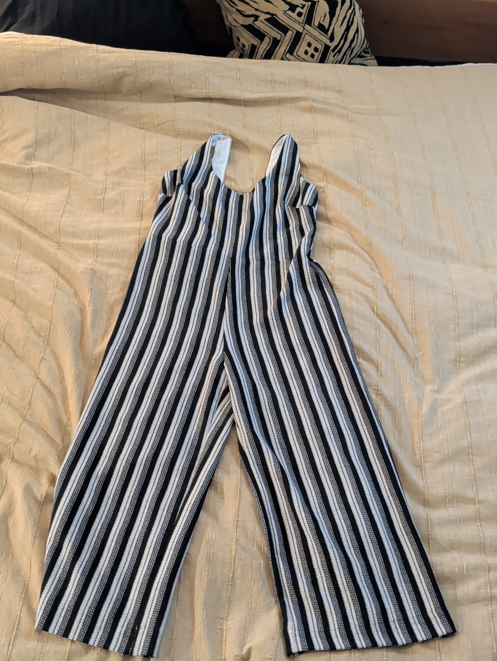 Karl Lagerfeld Black and White Striped Wide-Leg Jumpsuit